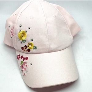 Women's Light Pink Floral Embroidered Studded Snap Back Hat